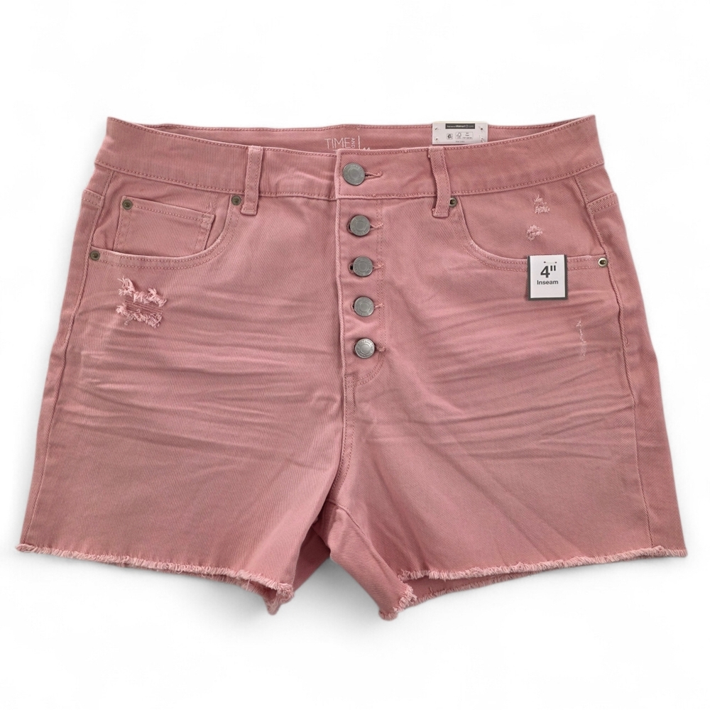 Pink High Rise Button Fly Cotton Denim Shorts Size 14 NWT Coastal Vacation Beach
